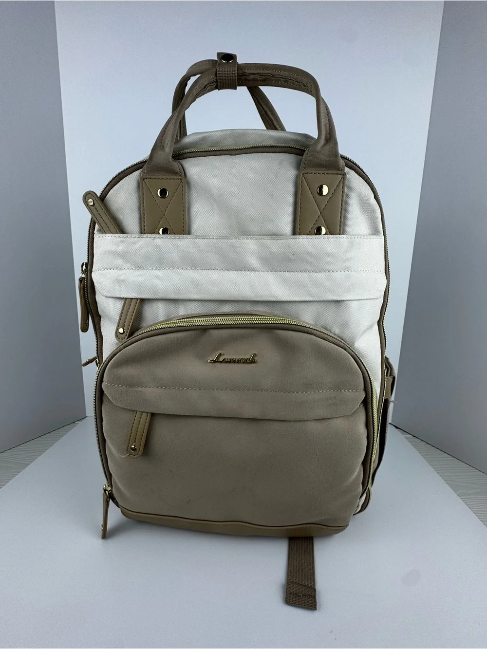 Lovevook Beige and Cream Travel Diaper Backpack